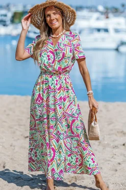 Abstraktes Maxi-Wickelkleid mit Seitenschlitz