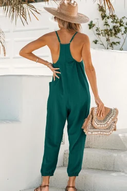 Aqua Spaghettiträger-Jumpsuit mit Taschen