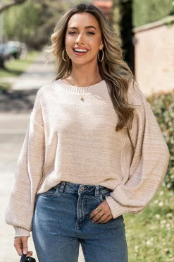 Beige Rundhals-Langarmpullover