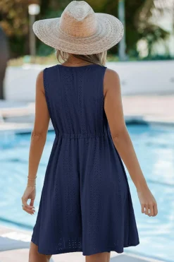 Blaues Ärmelloses Minikleid mit Knopfleiste