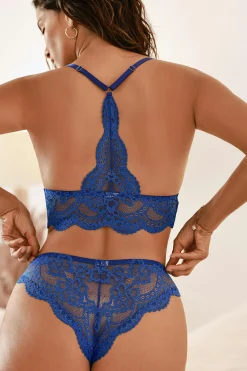Blaues Spitzen-Bralette- und Unterwäsche-Set