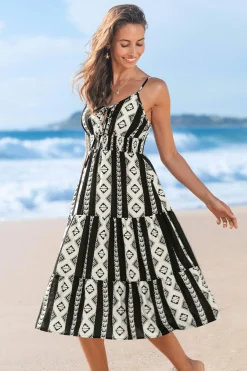 Boho Geo V-Ausschnitt Cami-Midikleid