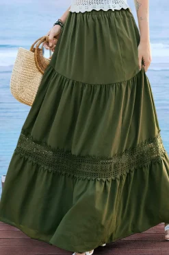 Boho Olive geraffter Saum Maxirock