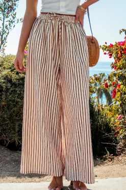Cranberry gestreifte Hose mit weitem Bein