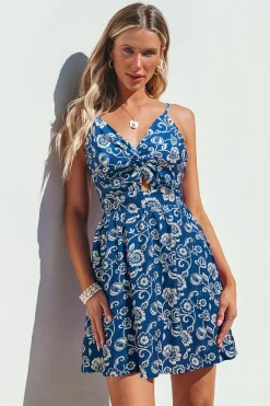 Florales Minikleid mit Schlüsselloch und Rückenschleife