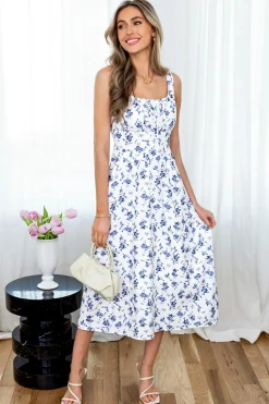 Florales Ärmelloses Maxikleid mit gesmoktem Rücken