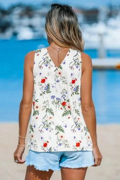 Geblümtes Crossover-Tanktop mit hohem Halsausschnitt