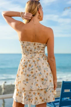 Geblümtes Ärmelloses gesmoktes Minikleid