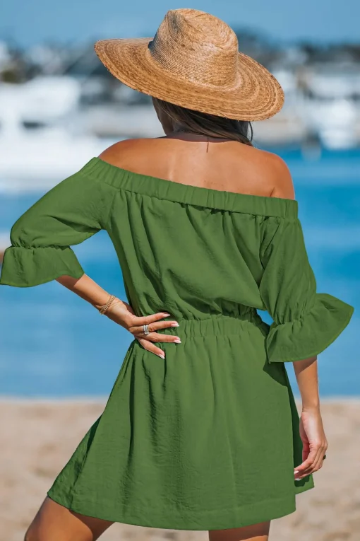Grünes Schulterfreies Minikleid mit Halbärmeln