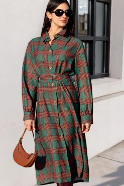 Grün-Orange Karo Hemdkleid