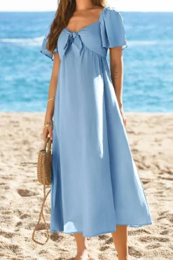 Maxikleid mit Bindeband und herzförmigem Ausschnitt