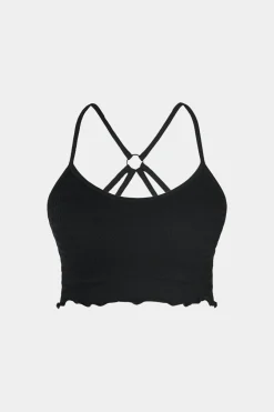 Nahtlos Schwarzes Crop-Top mit Rundhalsausschnitt und Salatsaum