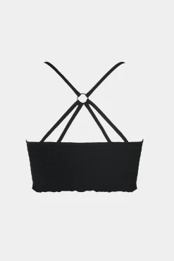 Nahtlos Schwarzes Crop-Top mit Rundhalsausschnitt und Salatsaum