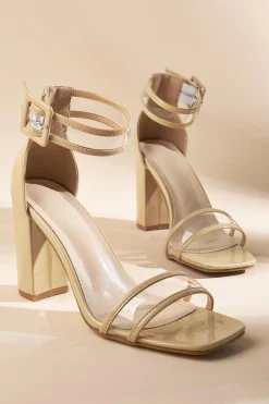 Nudefarbene Riemchensandalen mit Absatz