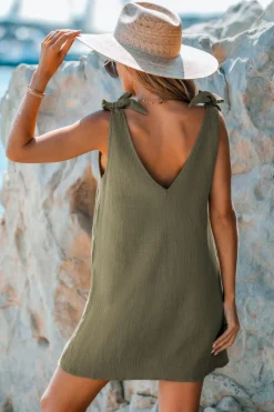 Reine Baumwolle Rückenfreies Minikleid mit V-Ausschnitt