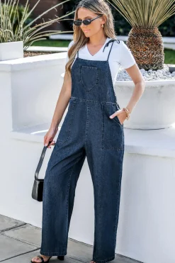 Ärmelloser Denim-Jumpsuit mit Taschen