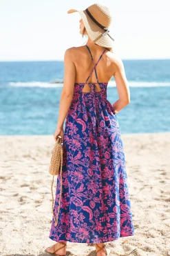 Ärmelloses Schlüsselloch-Maxikleid mit Blumenmuster