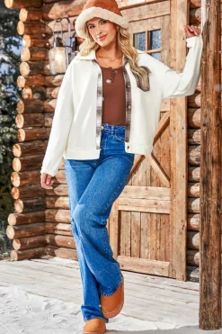 Weiß & karierte Jacke mit Knopfleiste